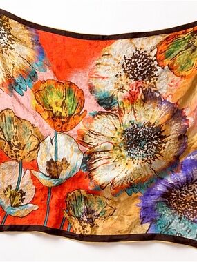 Vizyon Ipek Silk Blend Scarf Bold Floral Square 90cm Artistic Statement Wrap